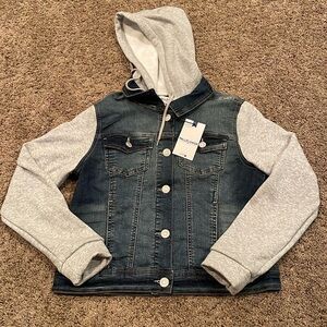Junior's Denim Jacket w/ Sweatshirt Sleeves & Hood - Size L